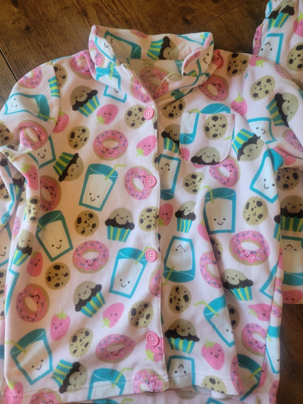 Carter's Pink & Teal Snack Print Fleece Pajama Set